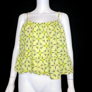 Anthropologie Yellow Beachy Summer Ruffle Top Spaghetti Strap Women's Large